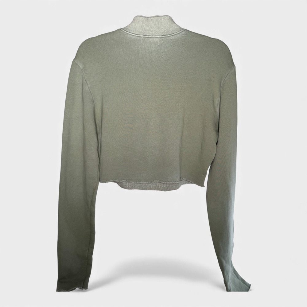 COTTON CITIZEN Cropped Quarter Zip‎ Sweatshirt Light Sage Green Raw Hem Size S - Picture 2 of 8